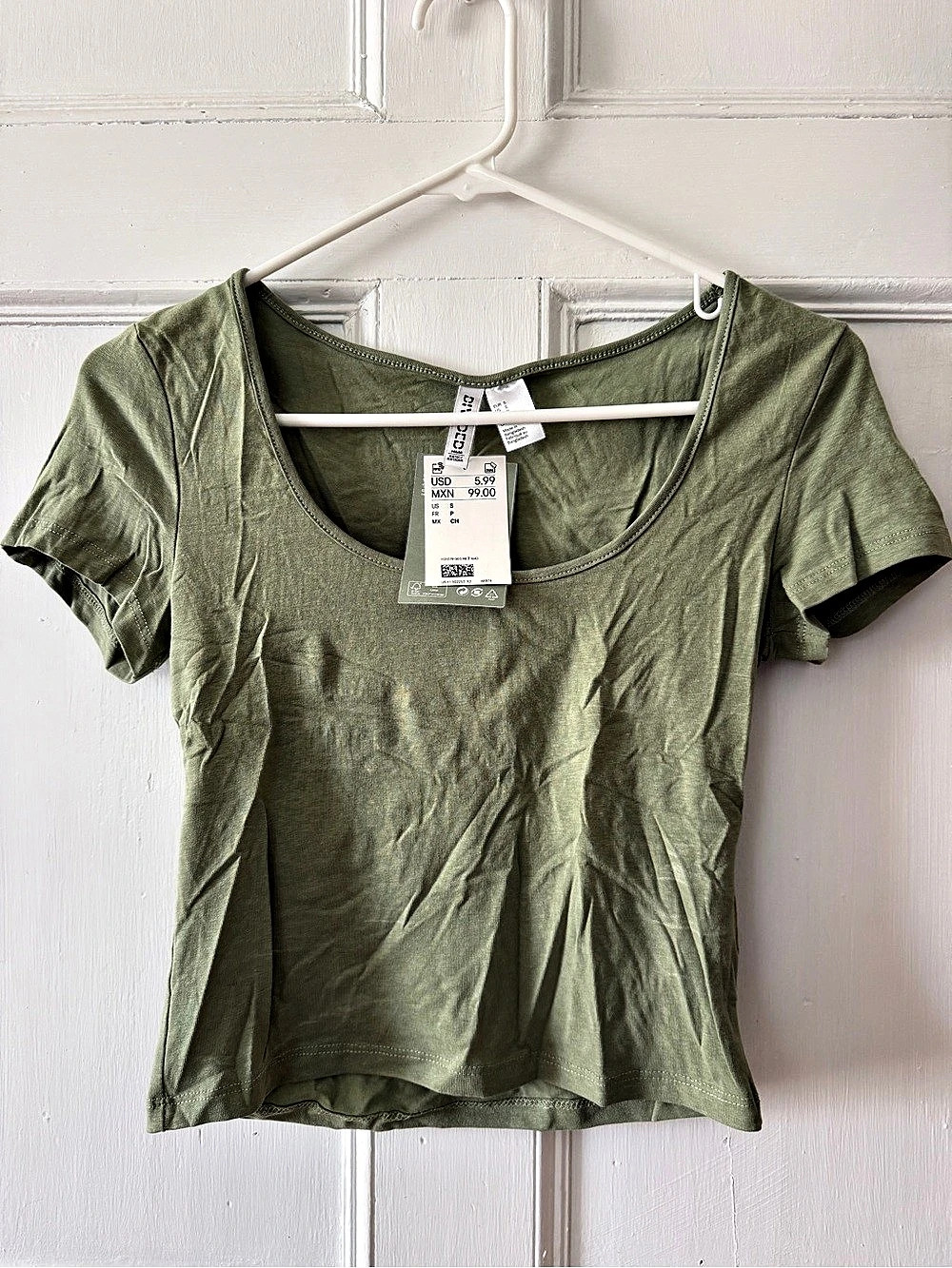 H&M Divided Scoop Neck Tee Women's Cotton Short Sleeve Green Small NWT